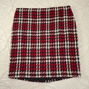 Talbots Womens 18 Pencil Skirt Red Black Plaid Wool Blend Lined Back Zip